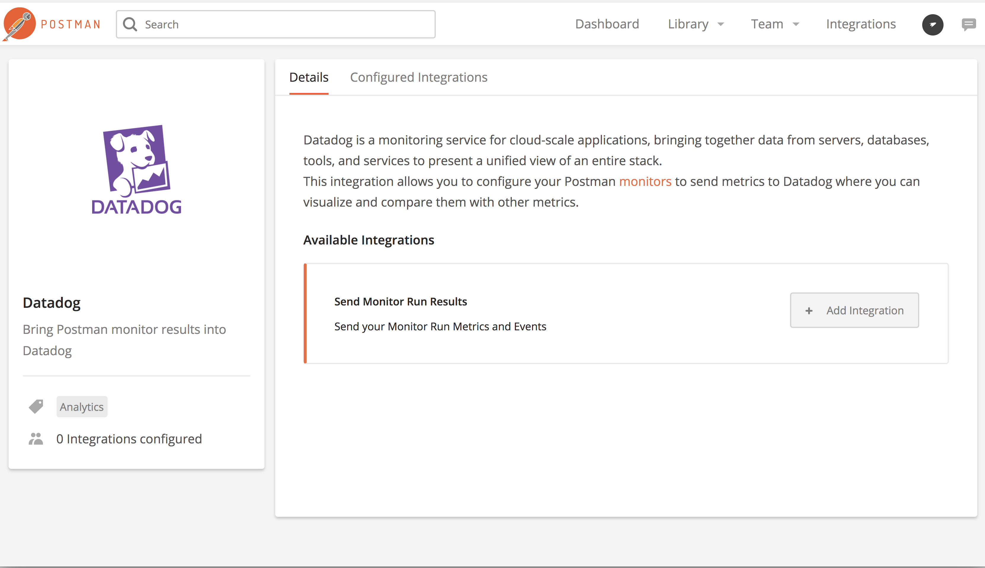 datadog integrations page