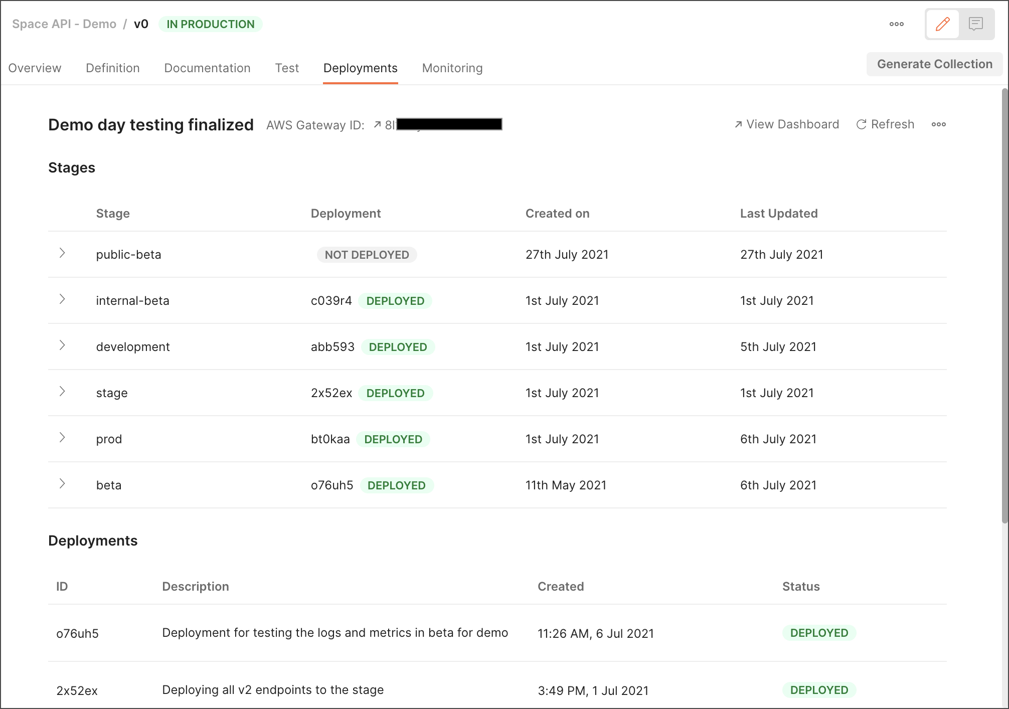 Deployed APIs