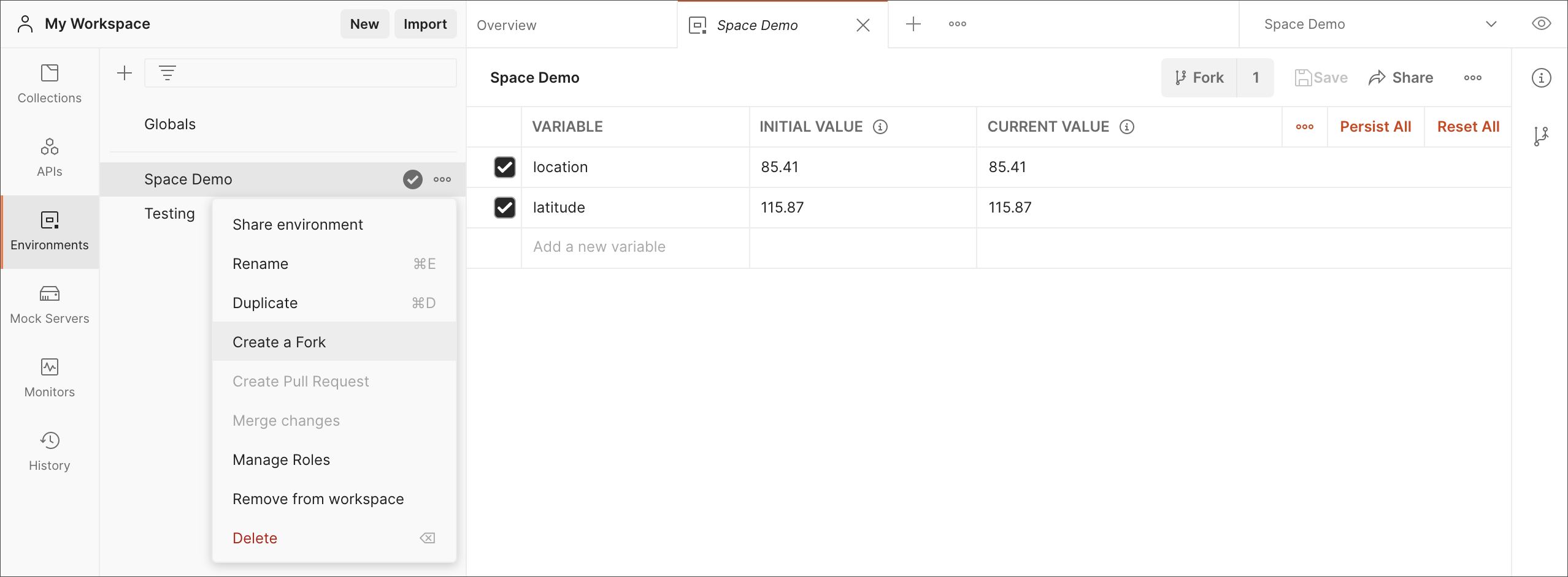 Create an Environment Fork