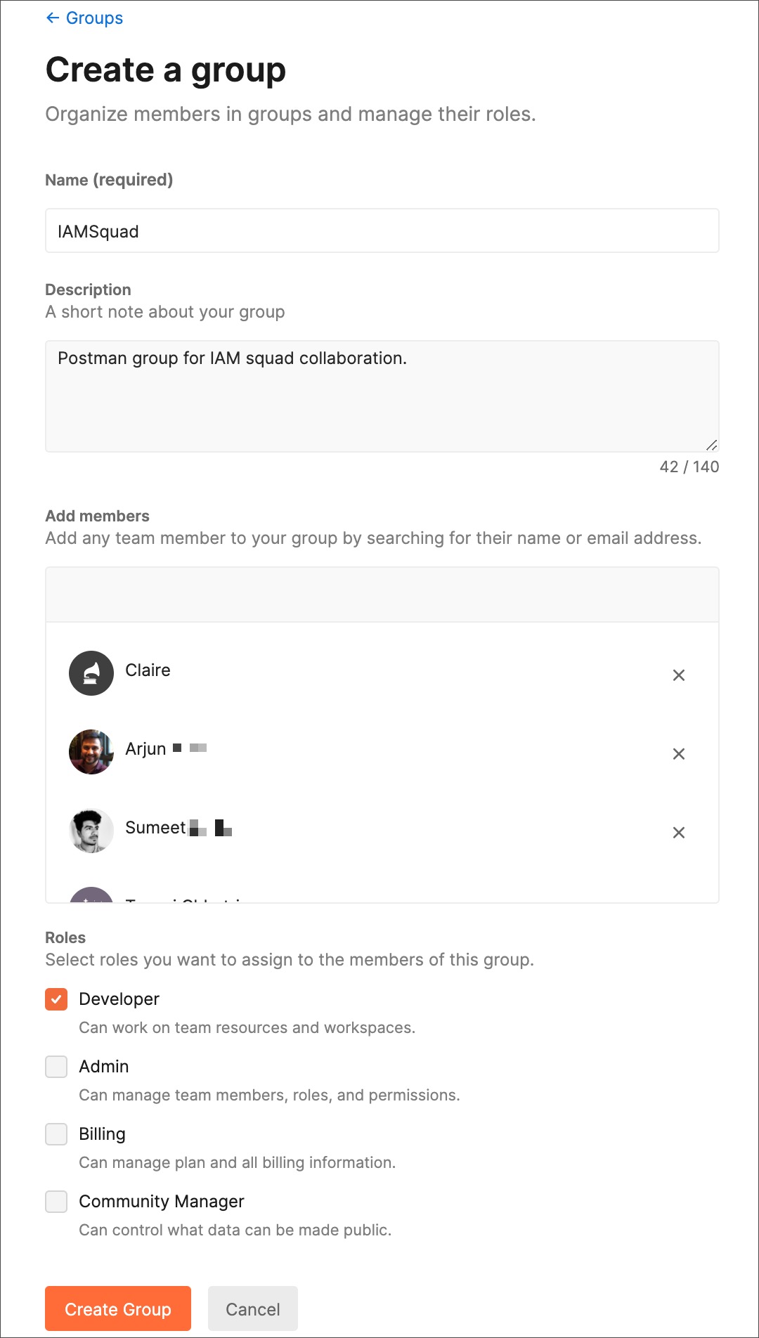 Create group form