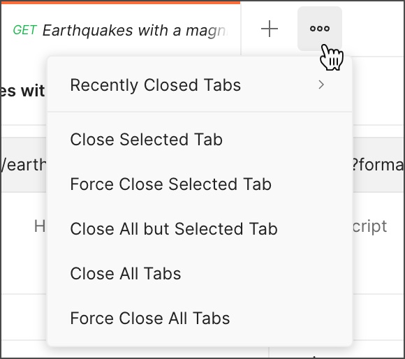 Manage tabs using the actions menu