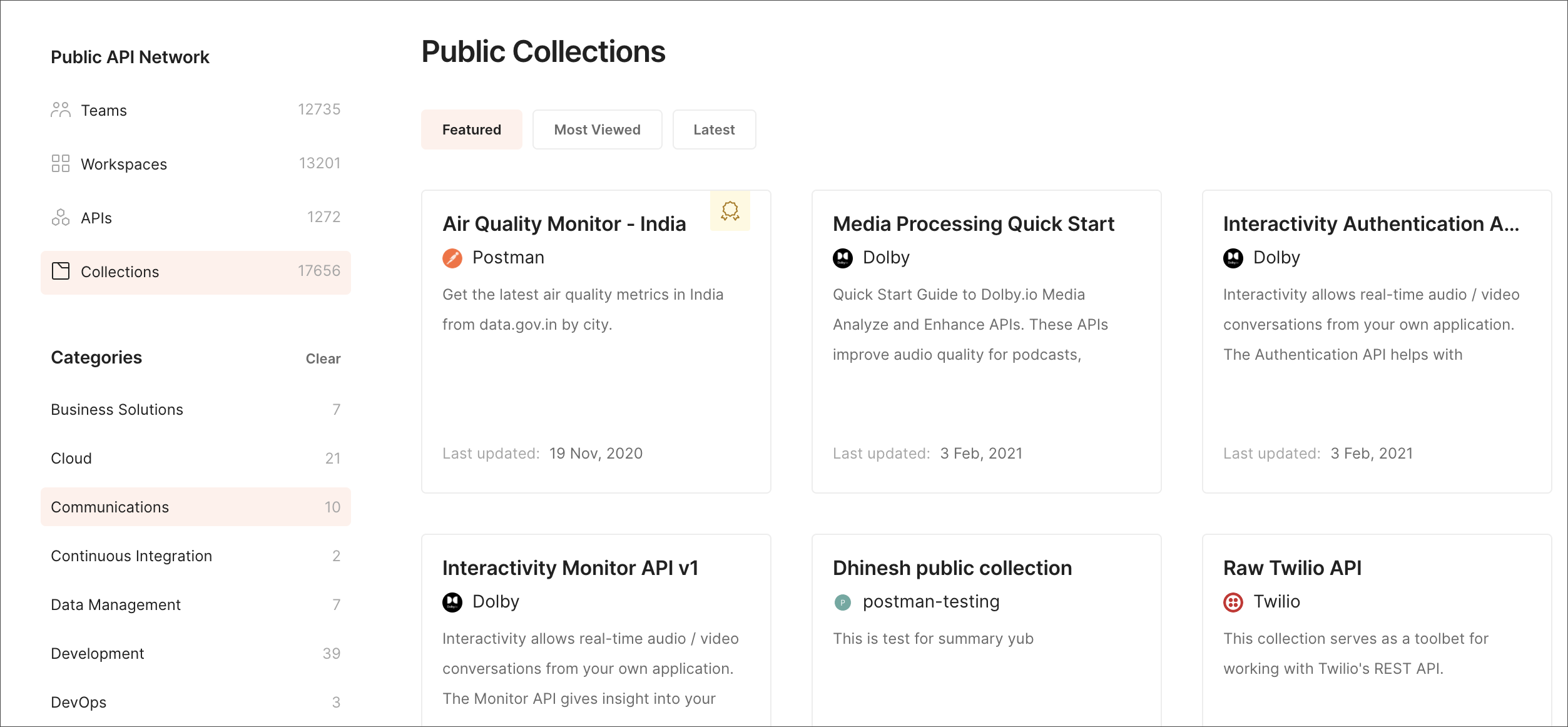 Public API Network Categories filter