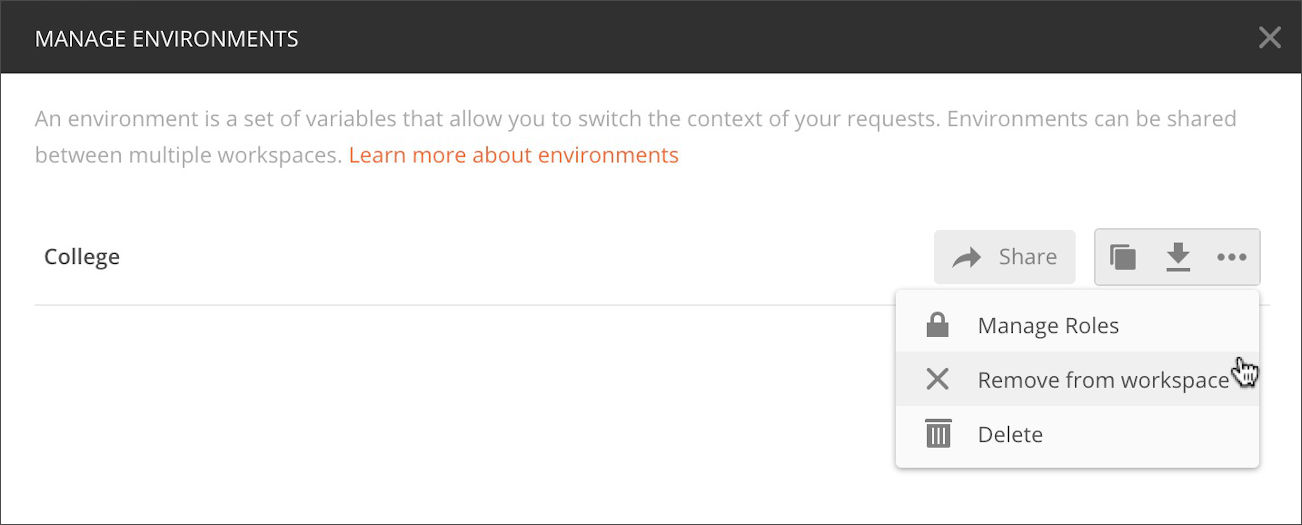 Remove environment from workspace