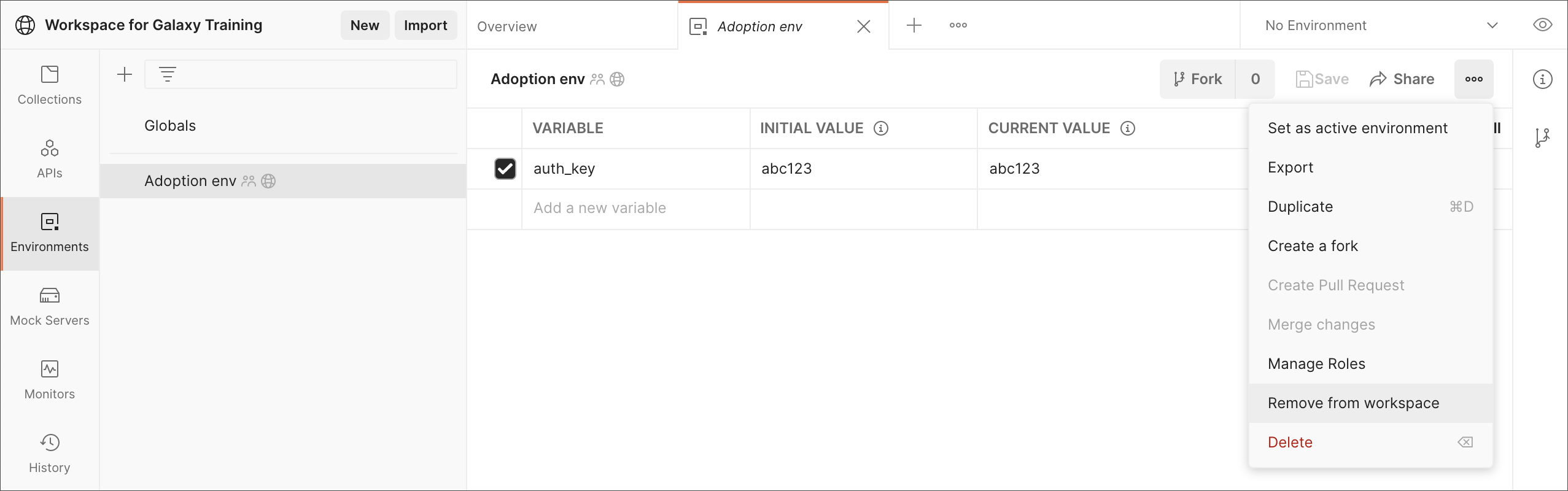 Removing an environment to public workspace