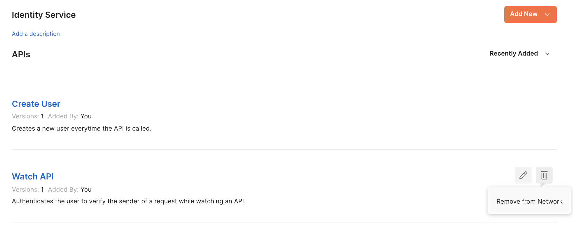 Remove API fom Network