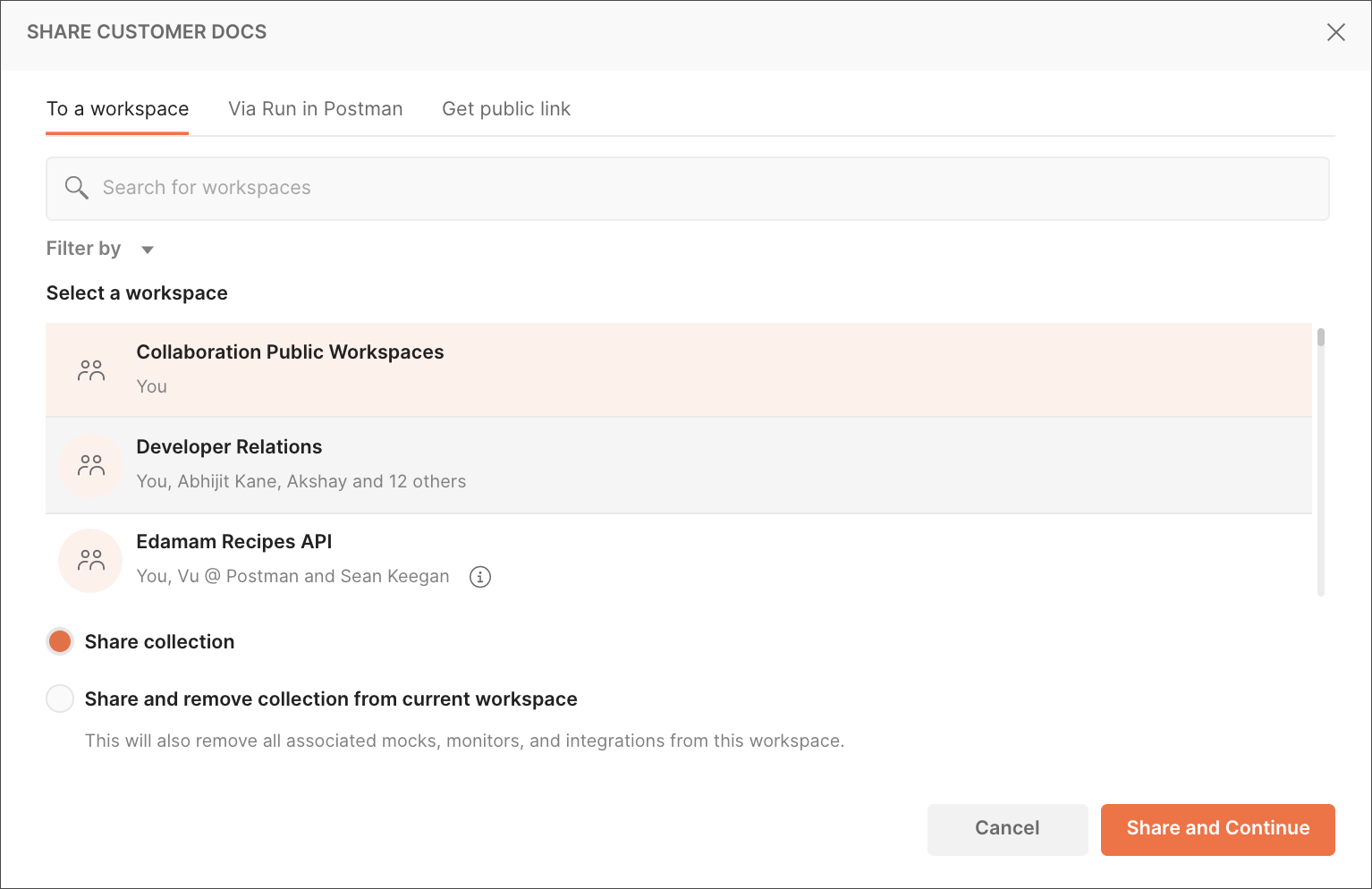 Share element to public workspace