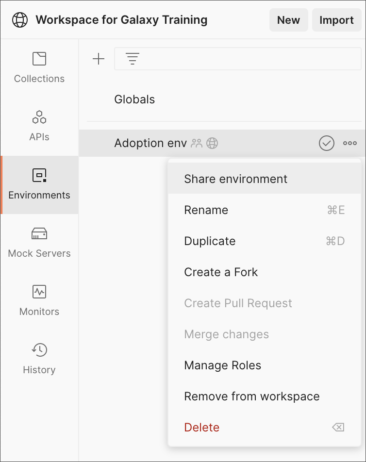Adding an environment to public workspace
