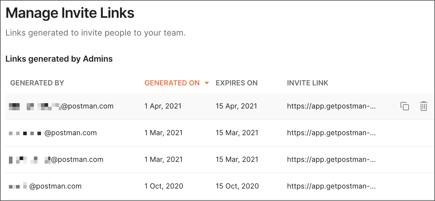 Managing invite links