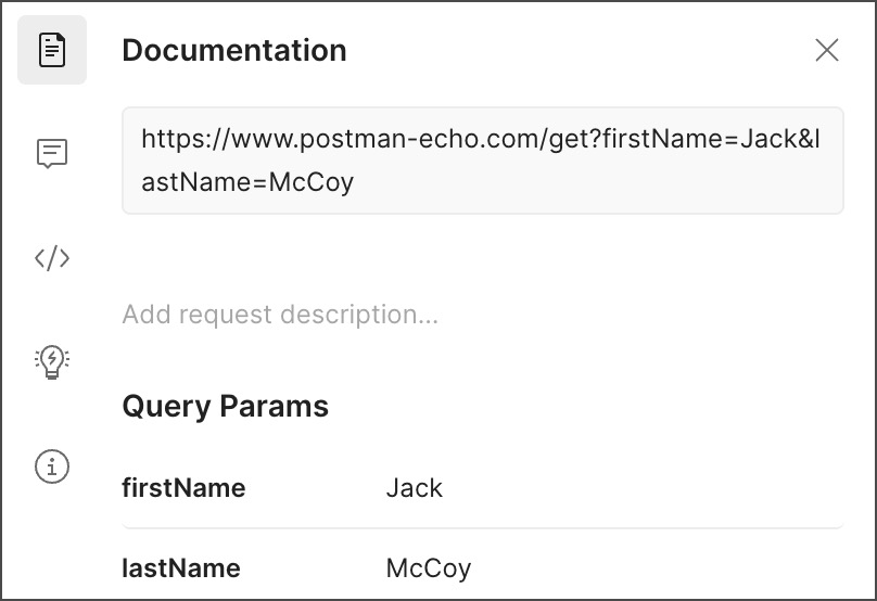 Postman right sidebar showing Documentation view