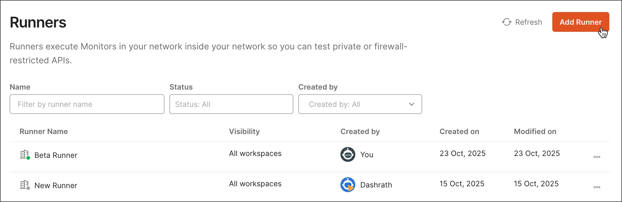 Add a runner from Runner settings
