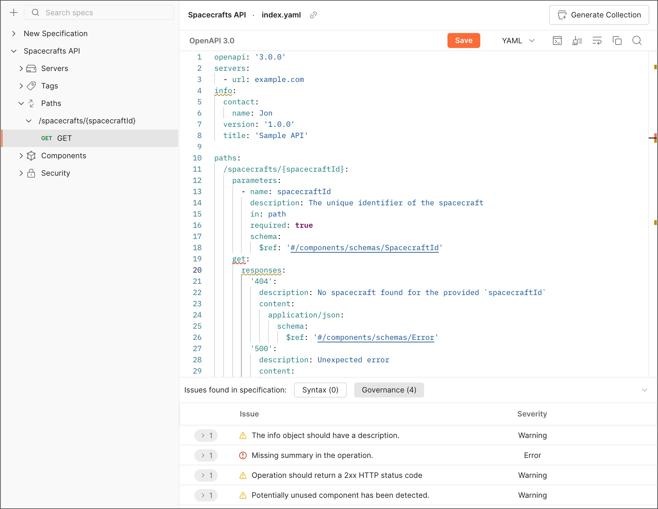 OpenAPI 3.0 rule violations in Spec Hub
