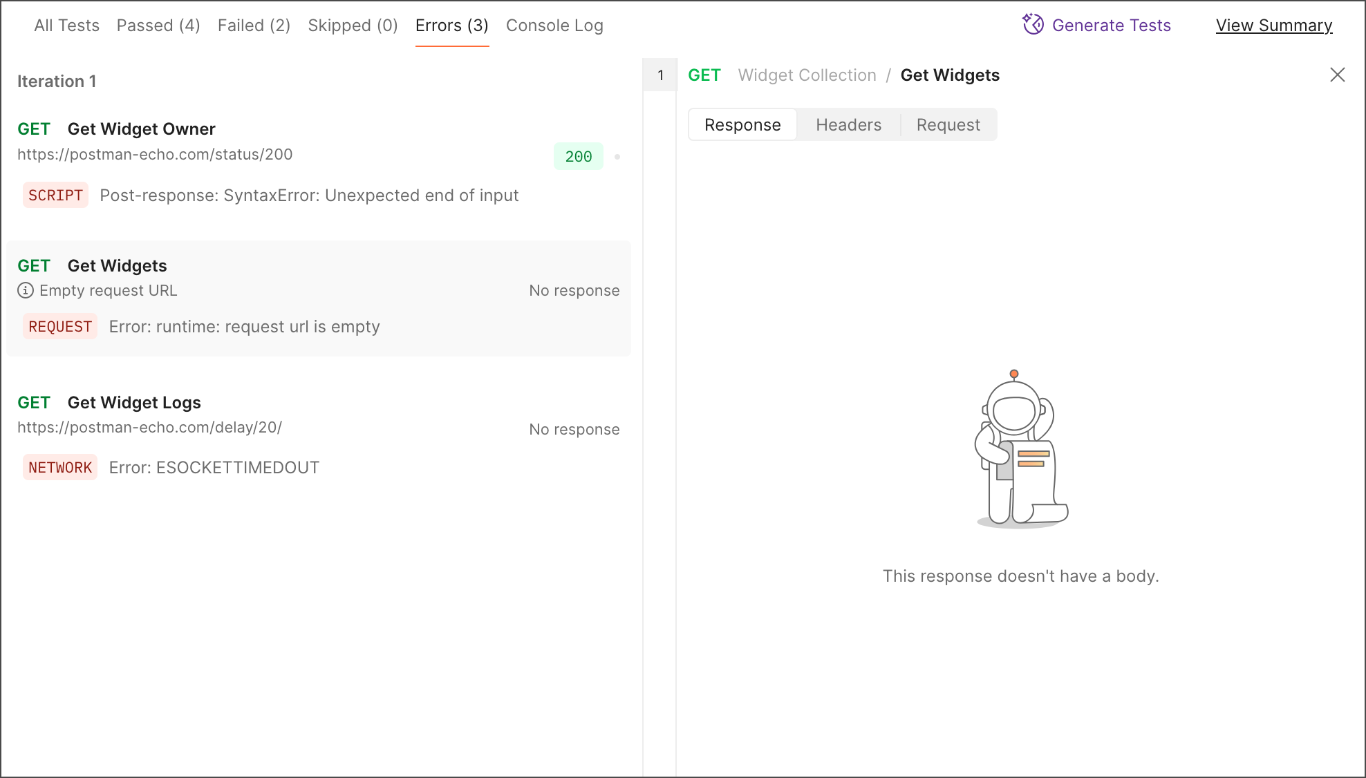 Collection Runner errors