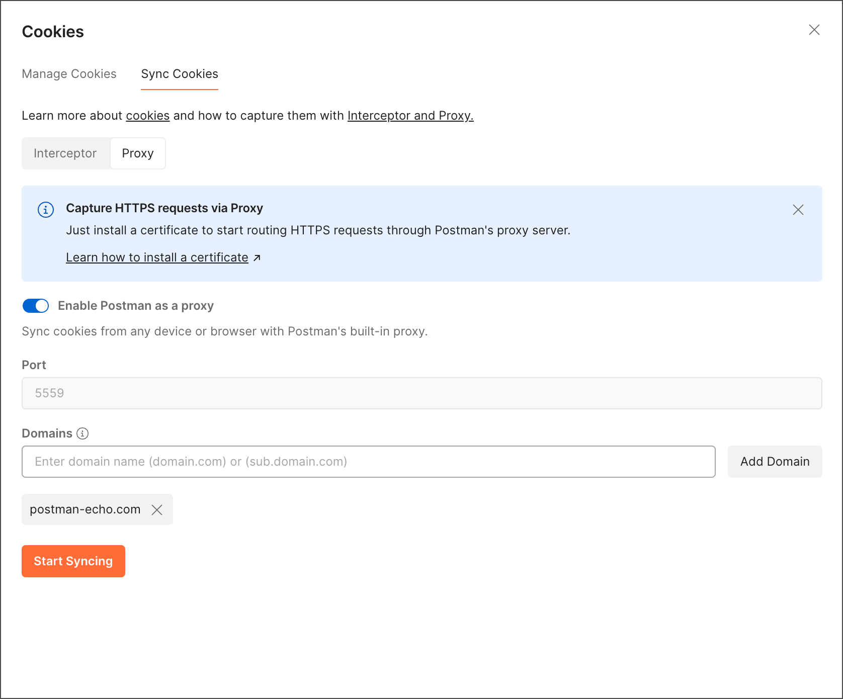 Capture cookies with the proxy