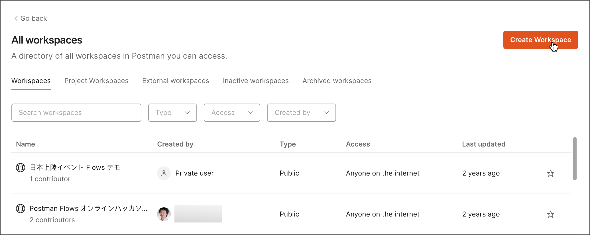 Create new workspace dashboard