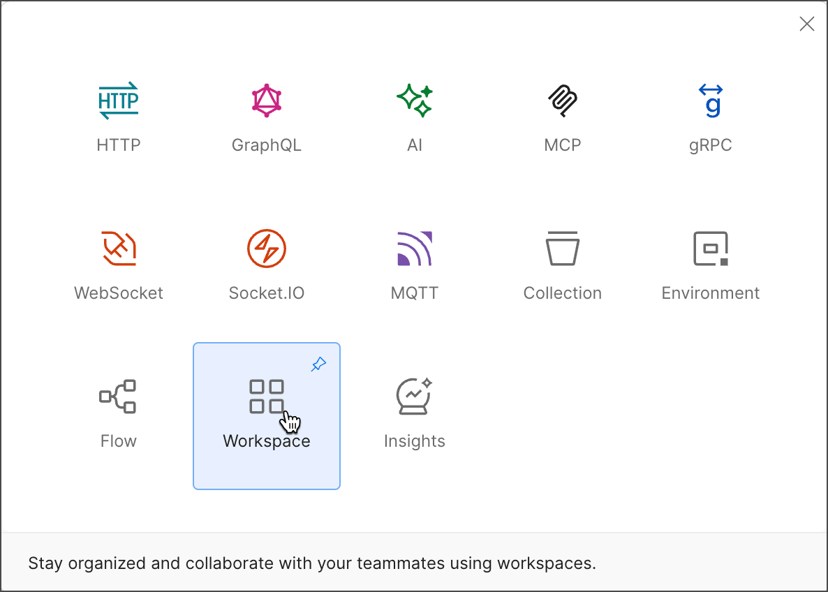 Create a new workspace from the sidebar