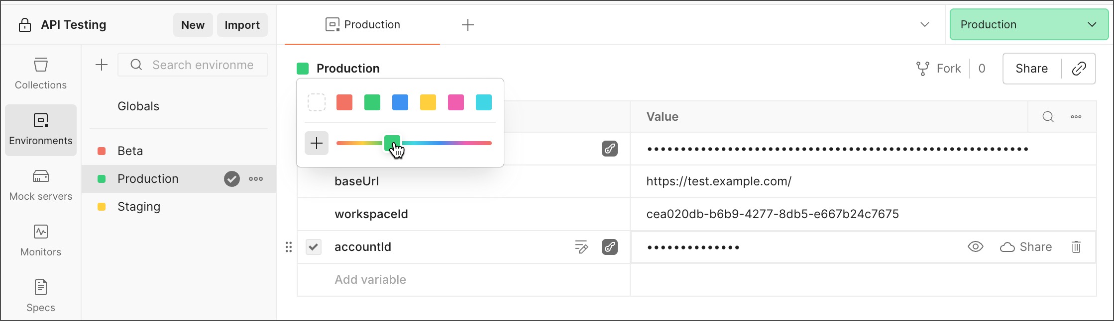 Environment colors in Postman