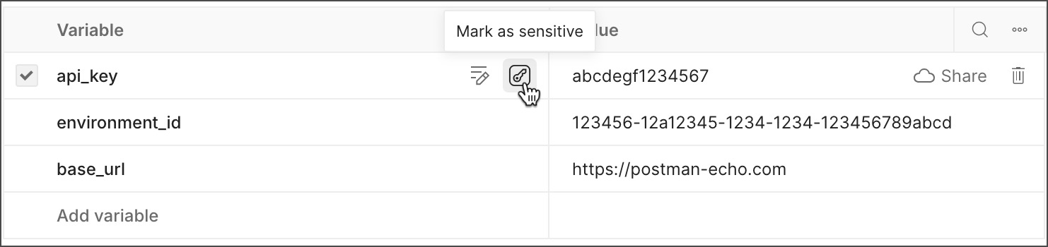 Set environment variable as sensitive data