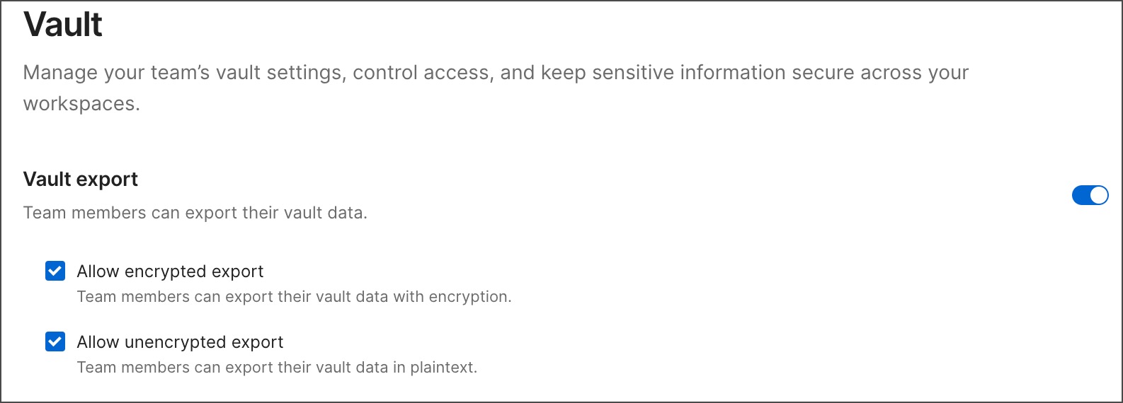Manage exporting vault secrets