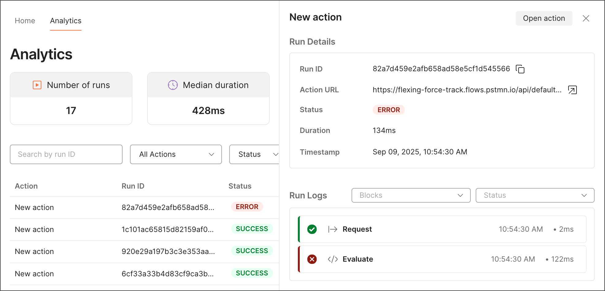 Flows analytics run log