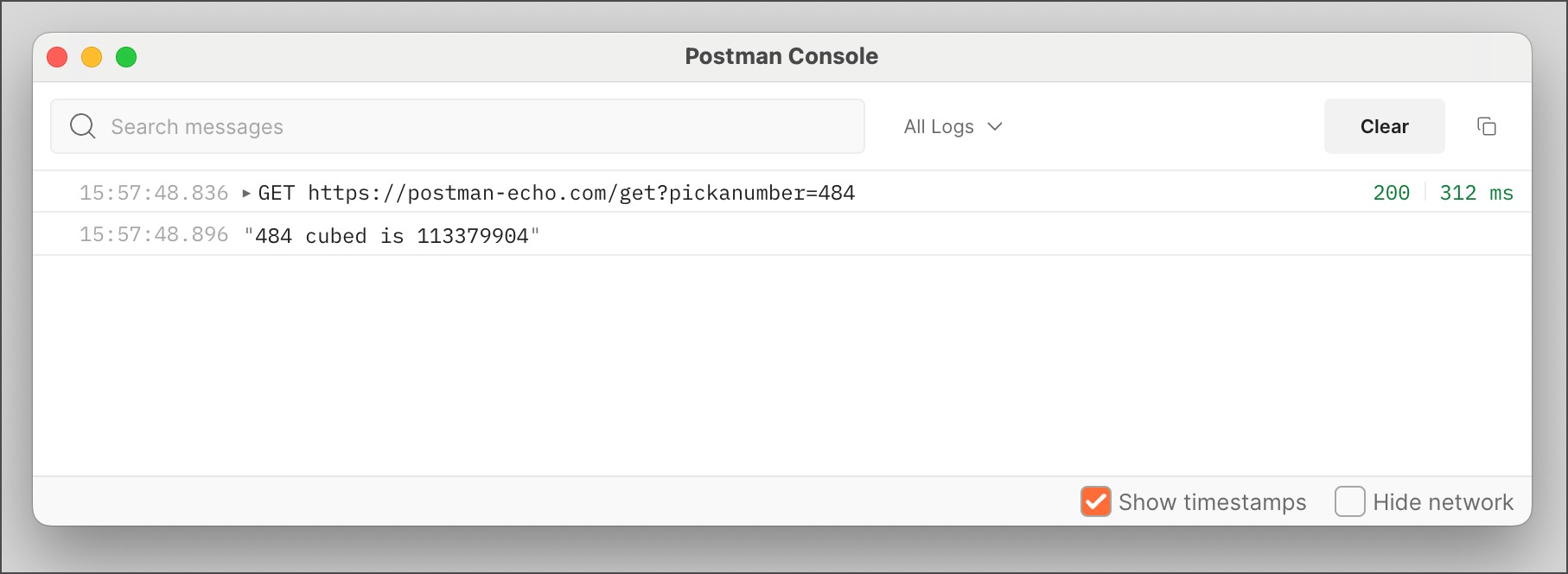 How logs look in the console