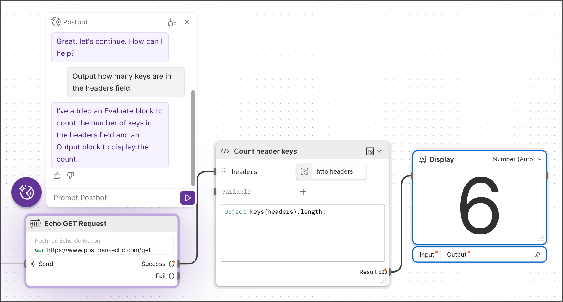 Postbot helps build a flow