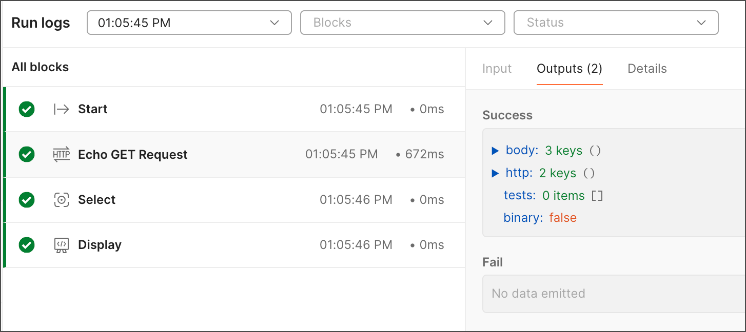 Run log pane