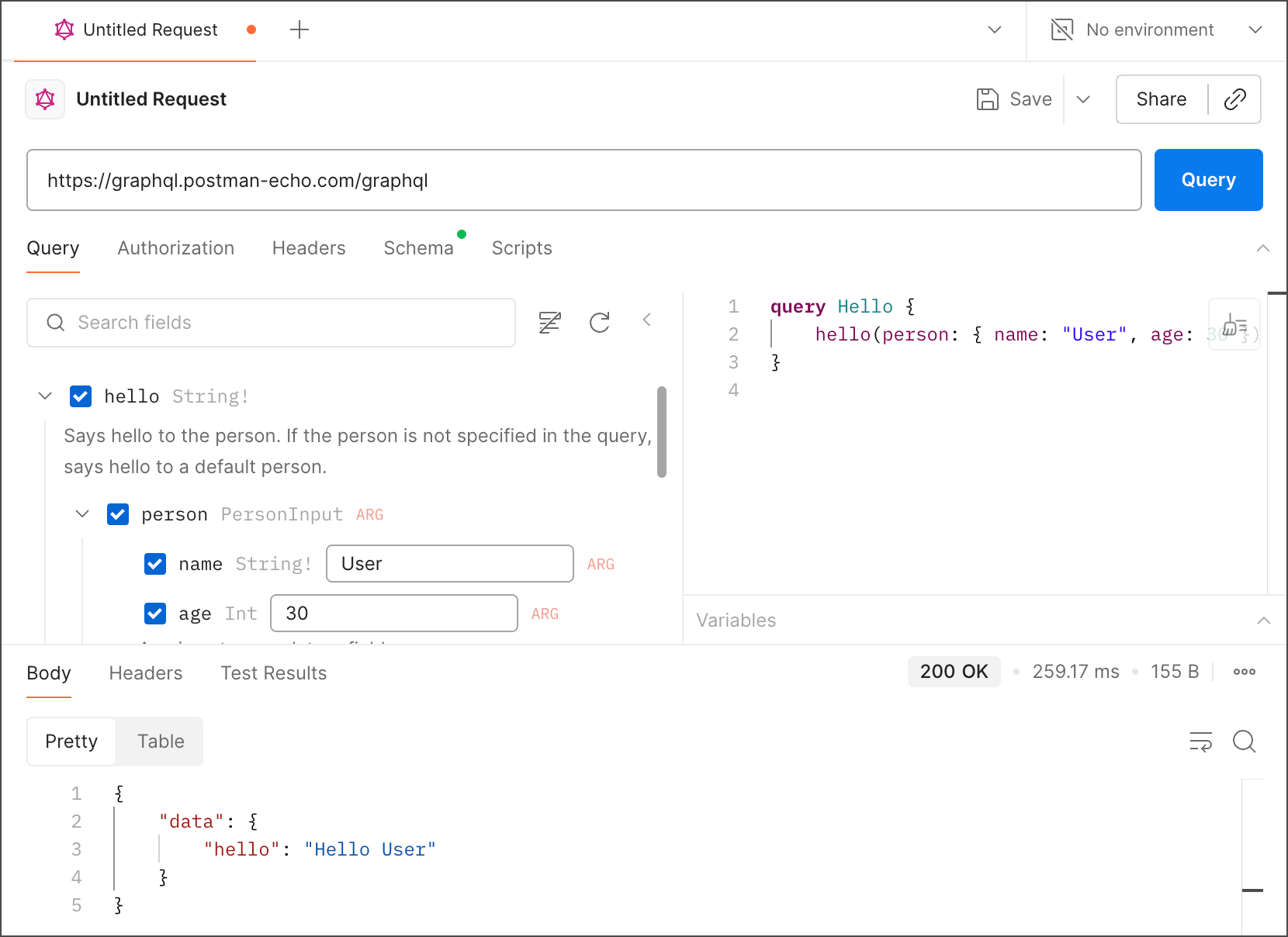 GraphQL request with a single query