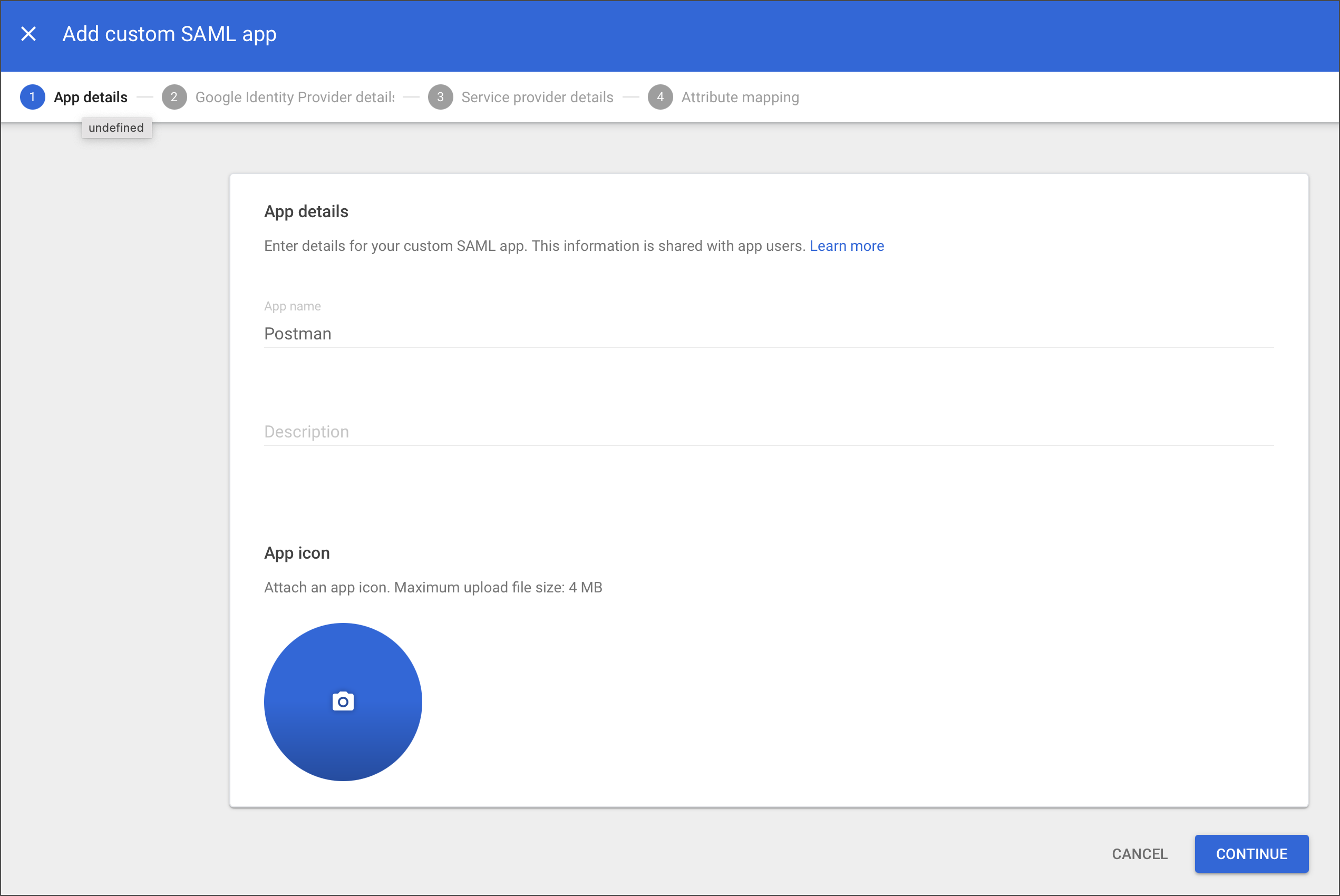 Add SAML app details