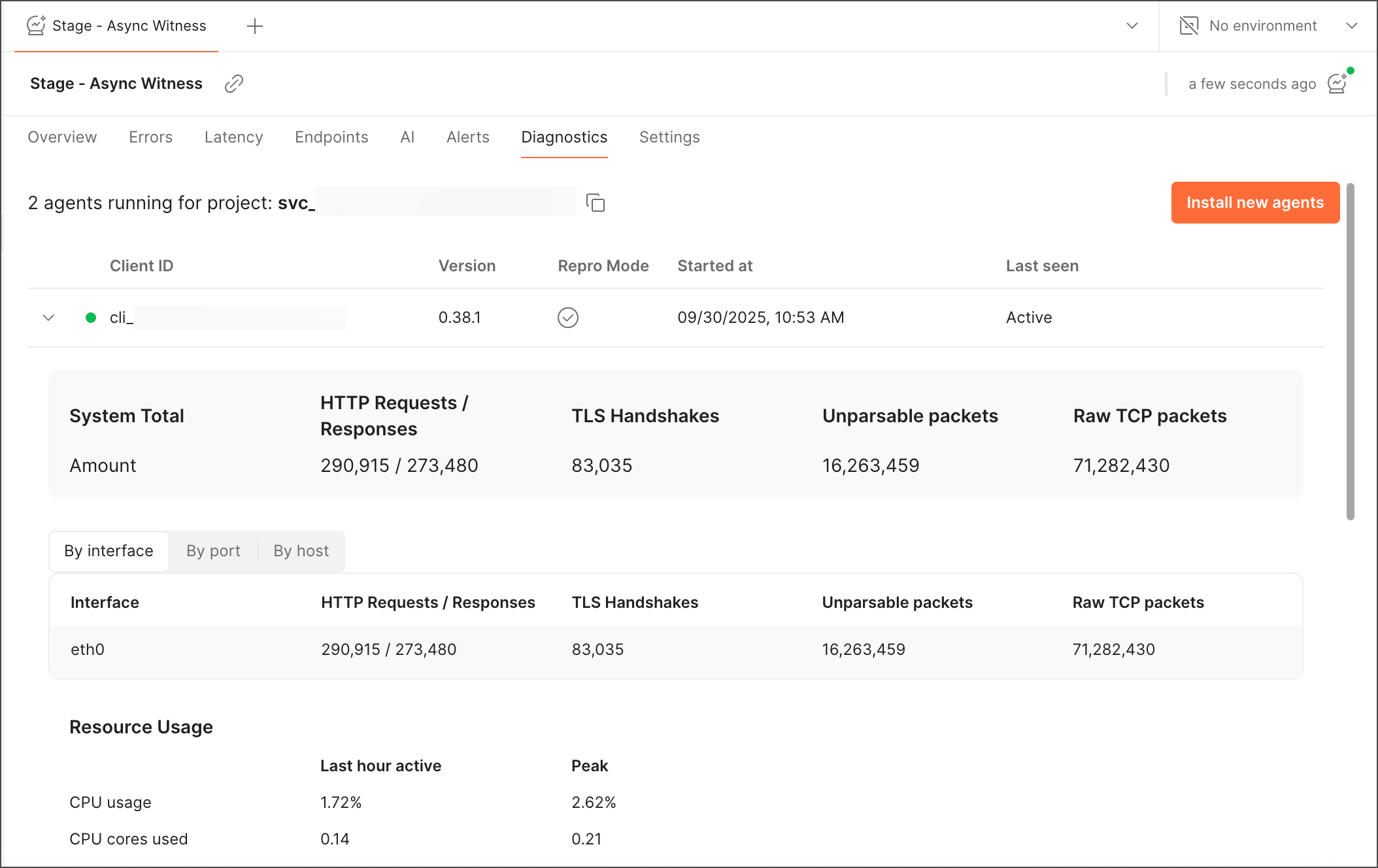 Diagnostics tab