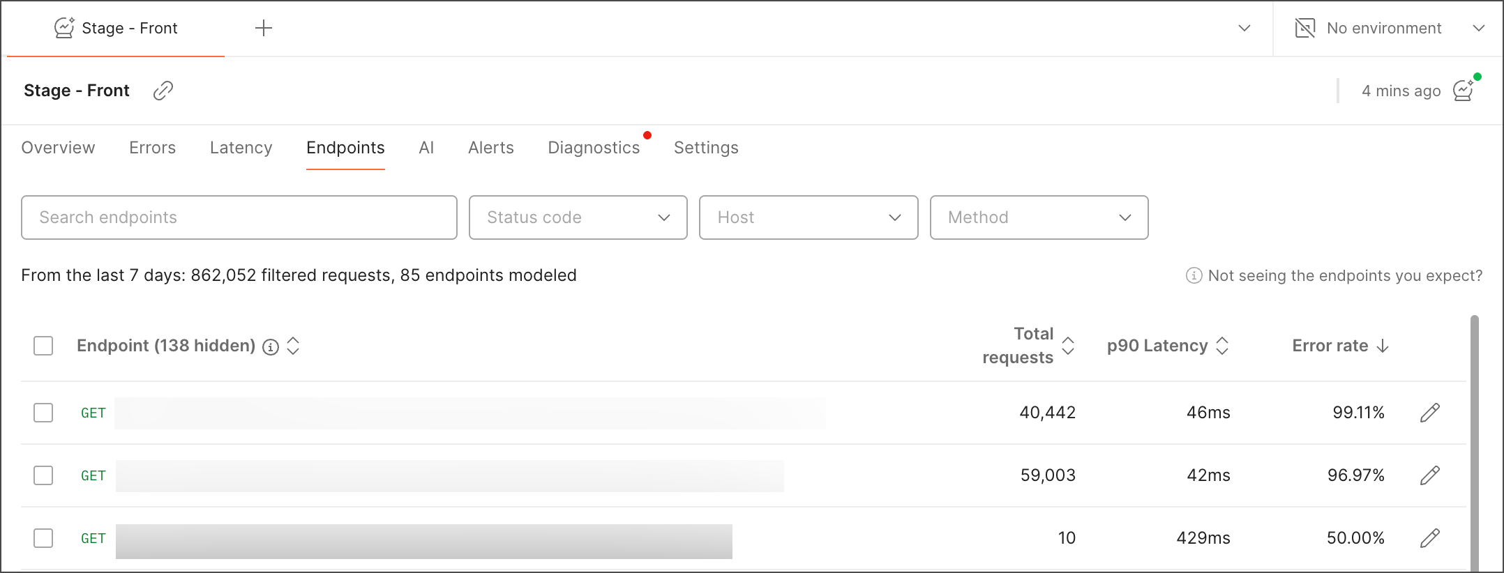 Endpoints tab