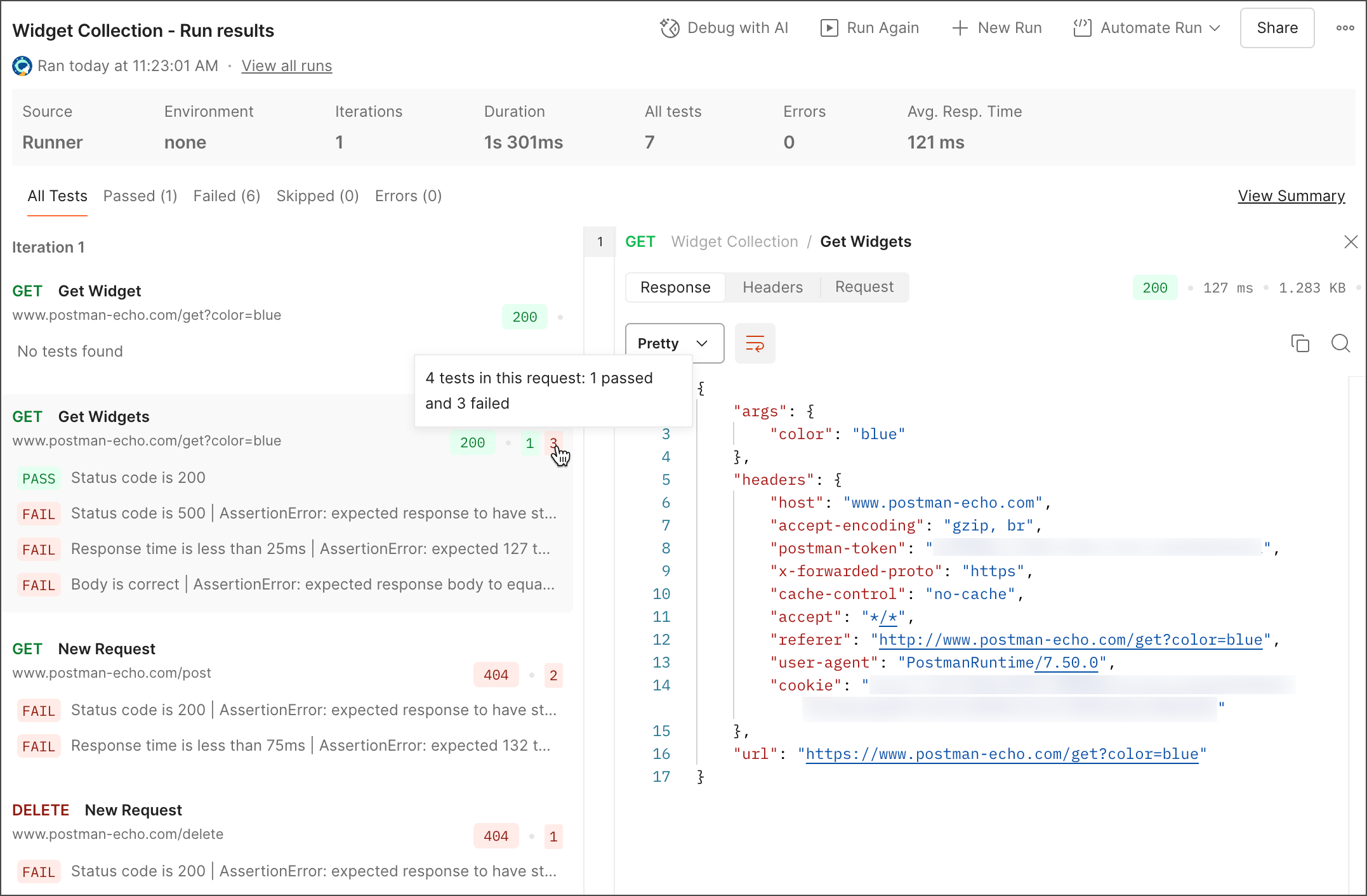 Collection Runner results
