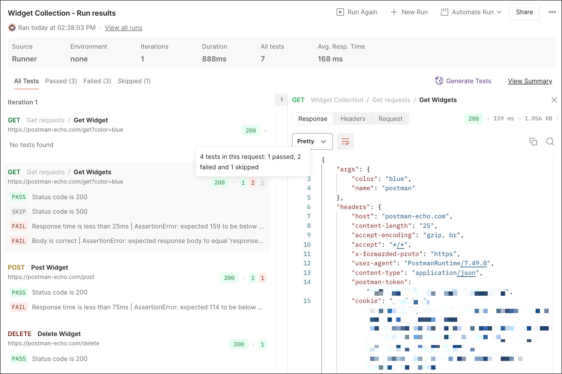 Collection Runner results
