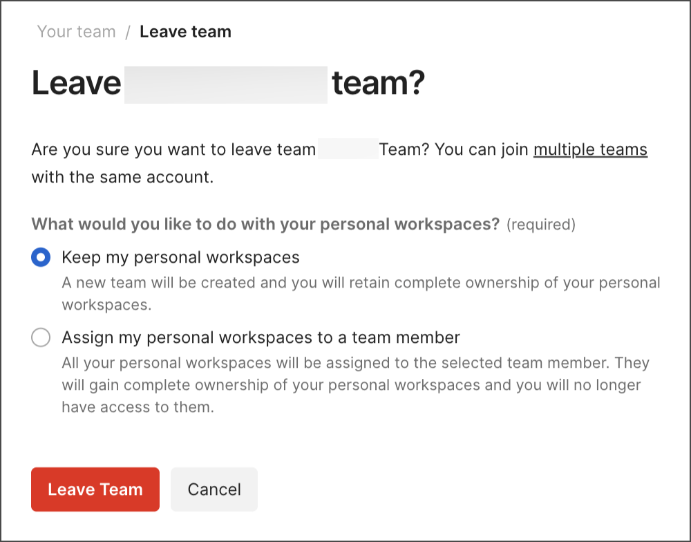 Keep personal workspaces after you leave team