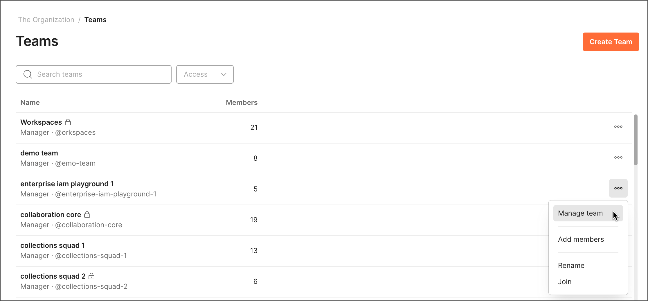 Manage Organization Teams