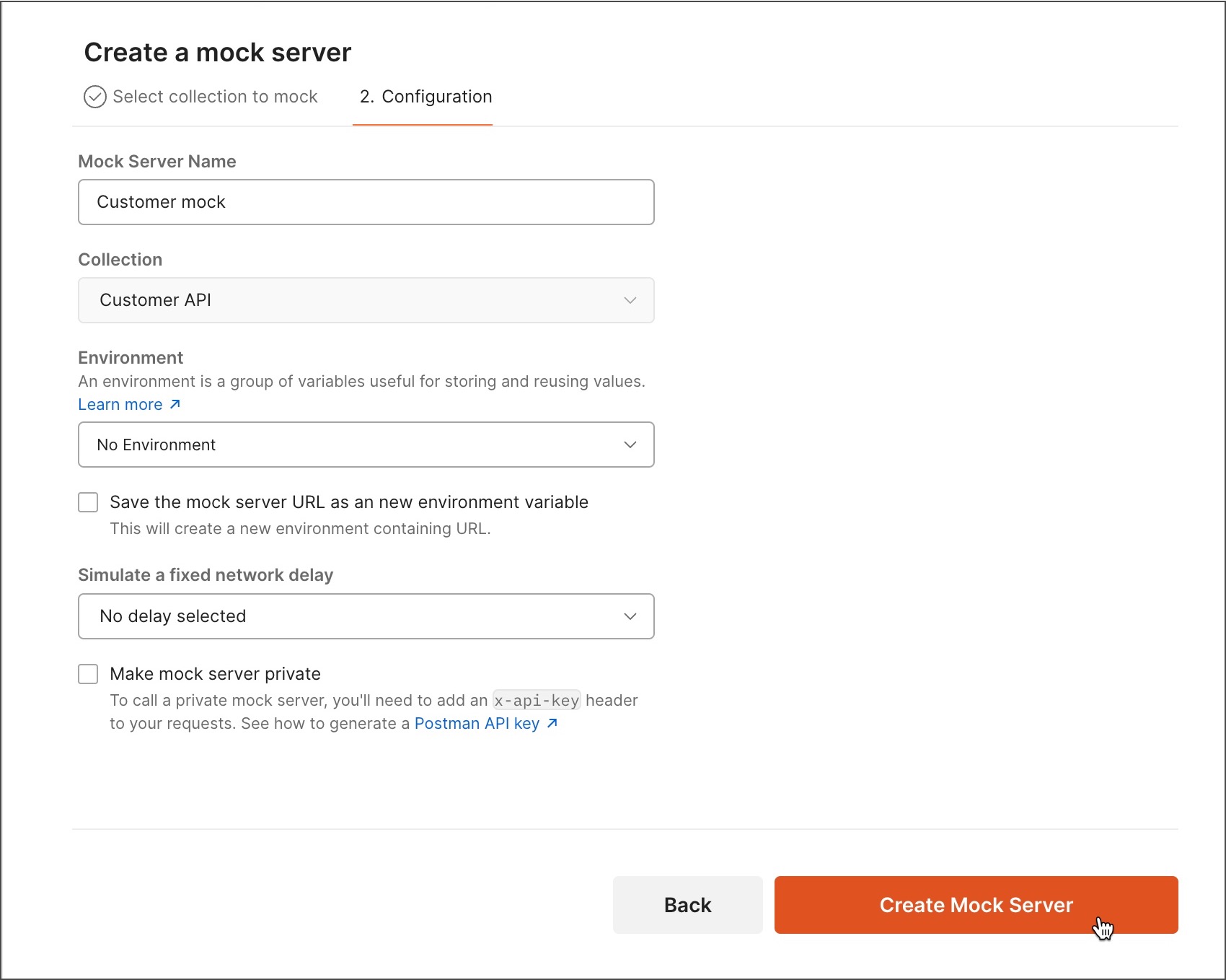 Configuring mock server details