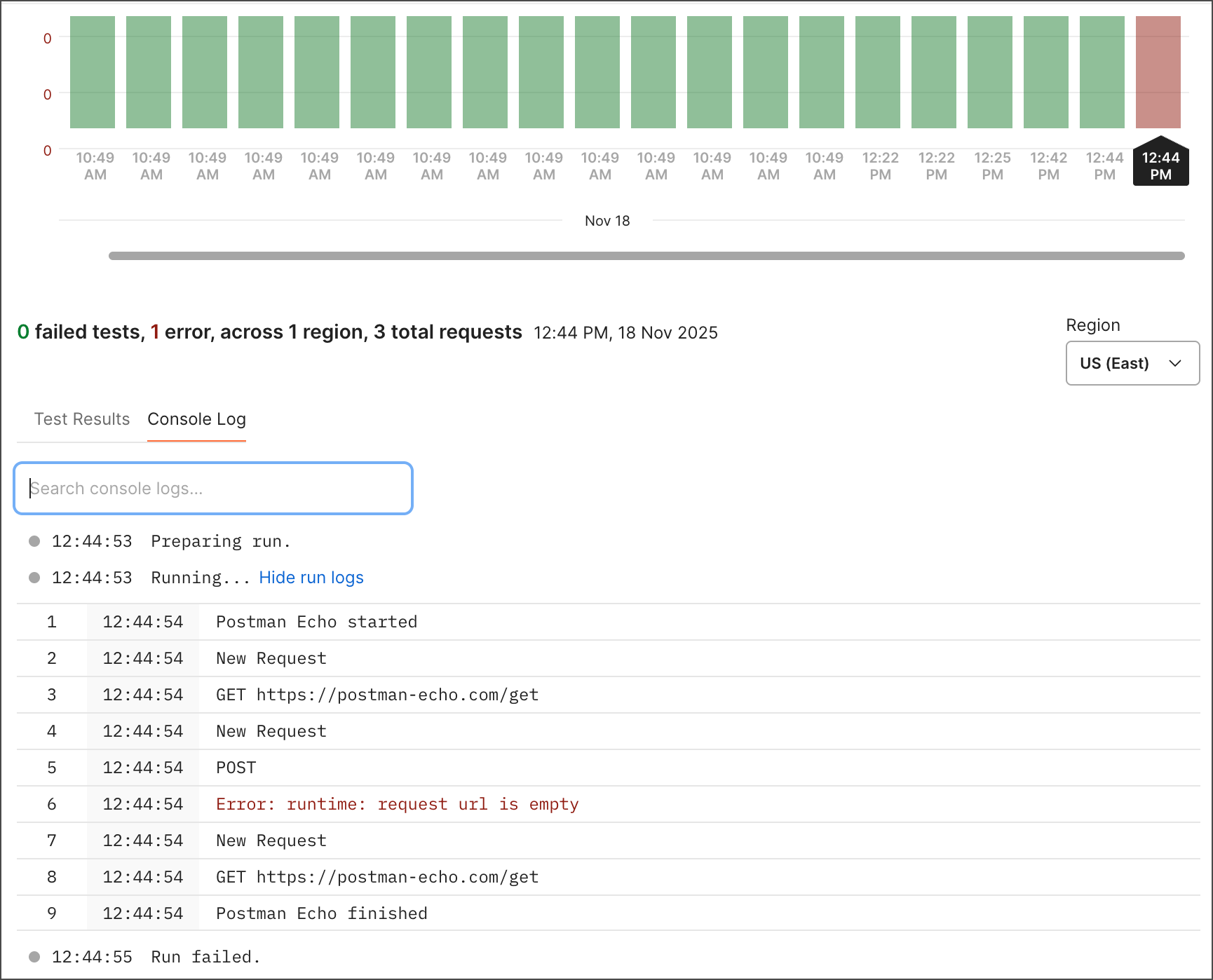 Failed monitor run Console log