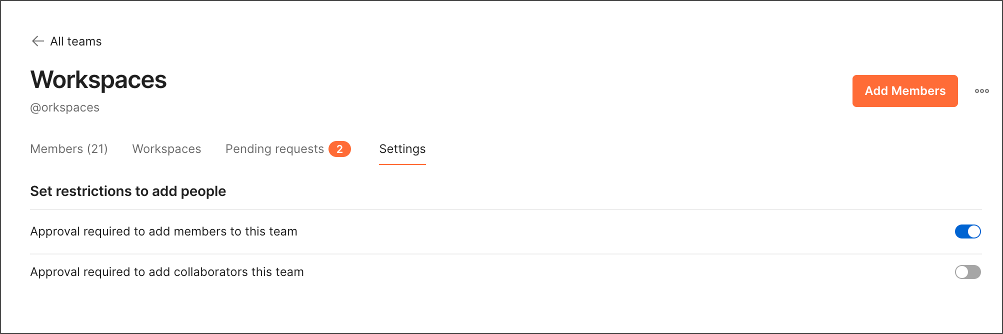 Manage Organization team settings
