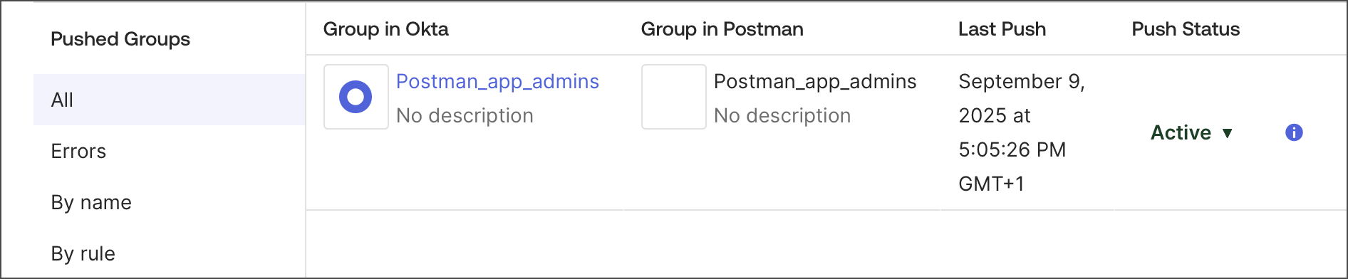 Active created groups in Okta