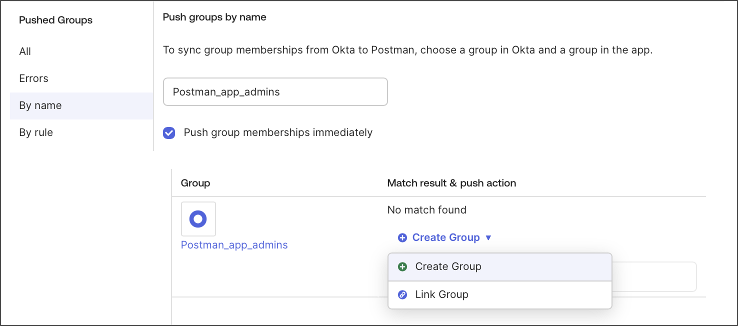 Push a group in Okta