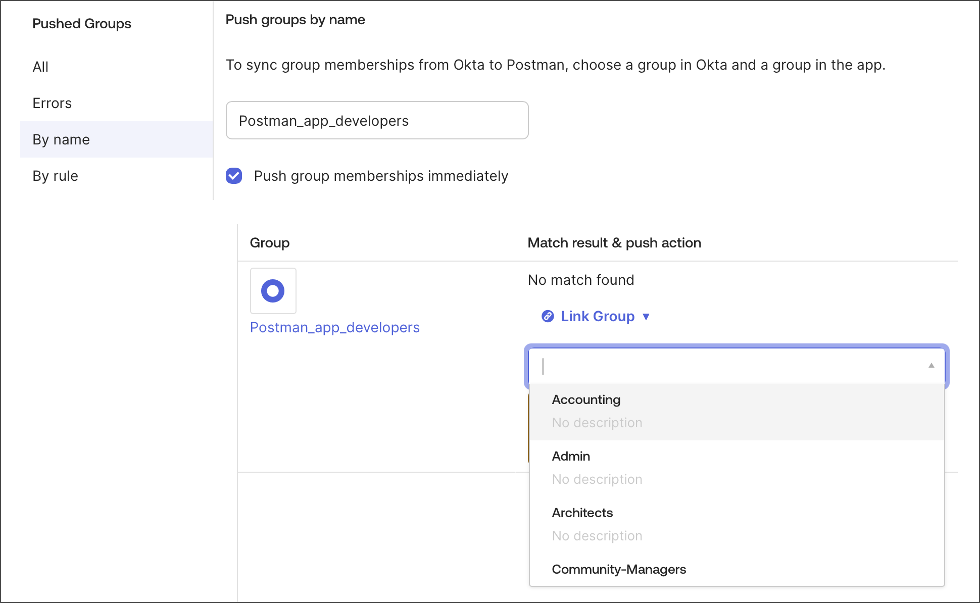 Link a group in Okta