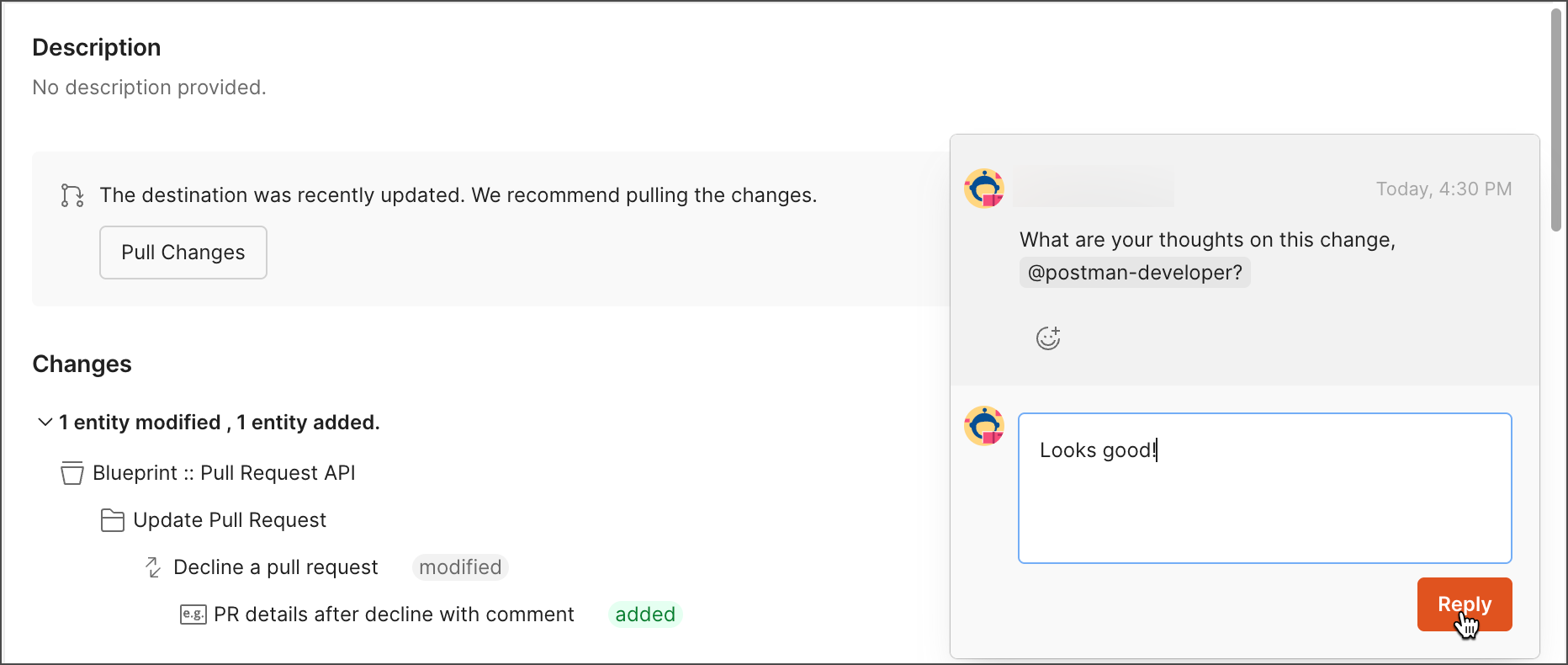 Reply to an inline comment on a pull review