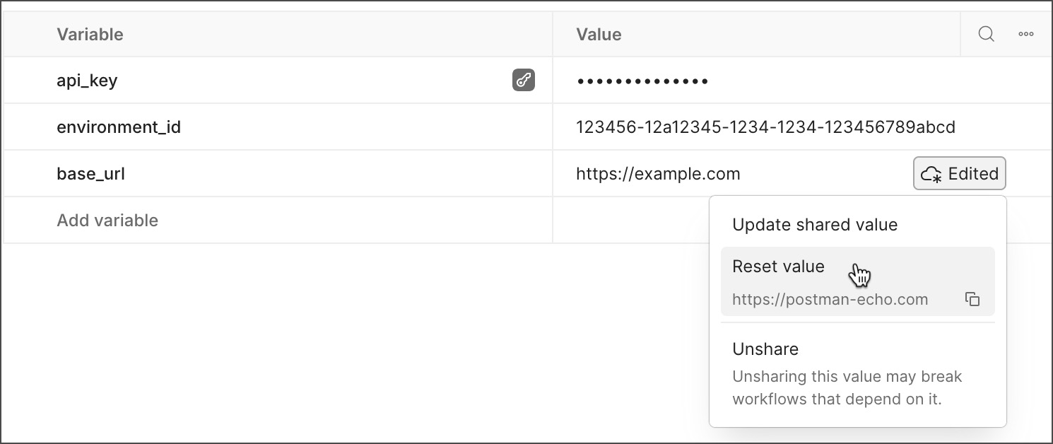 Reset environment variable