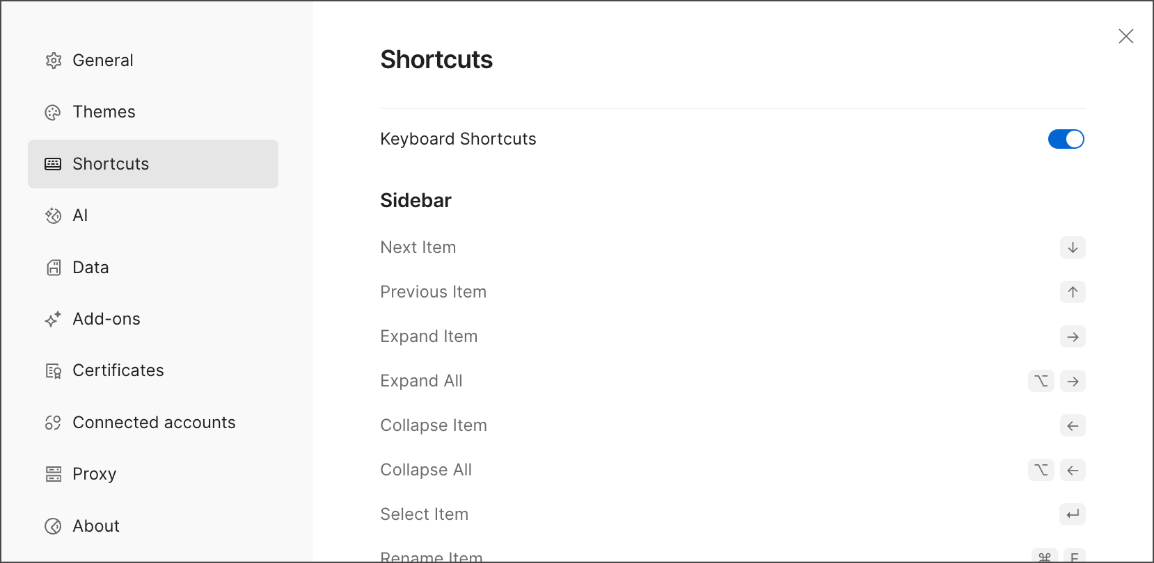 Keyboard shortcuts