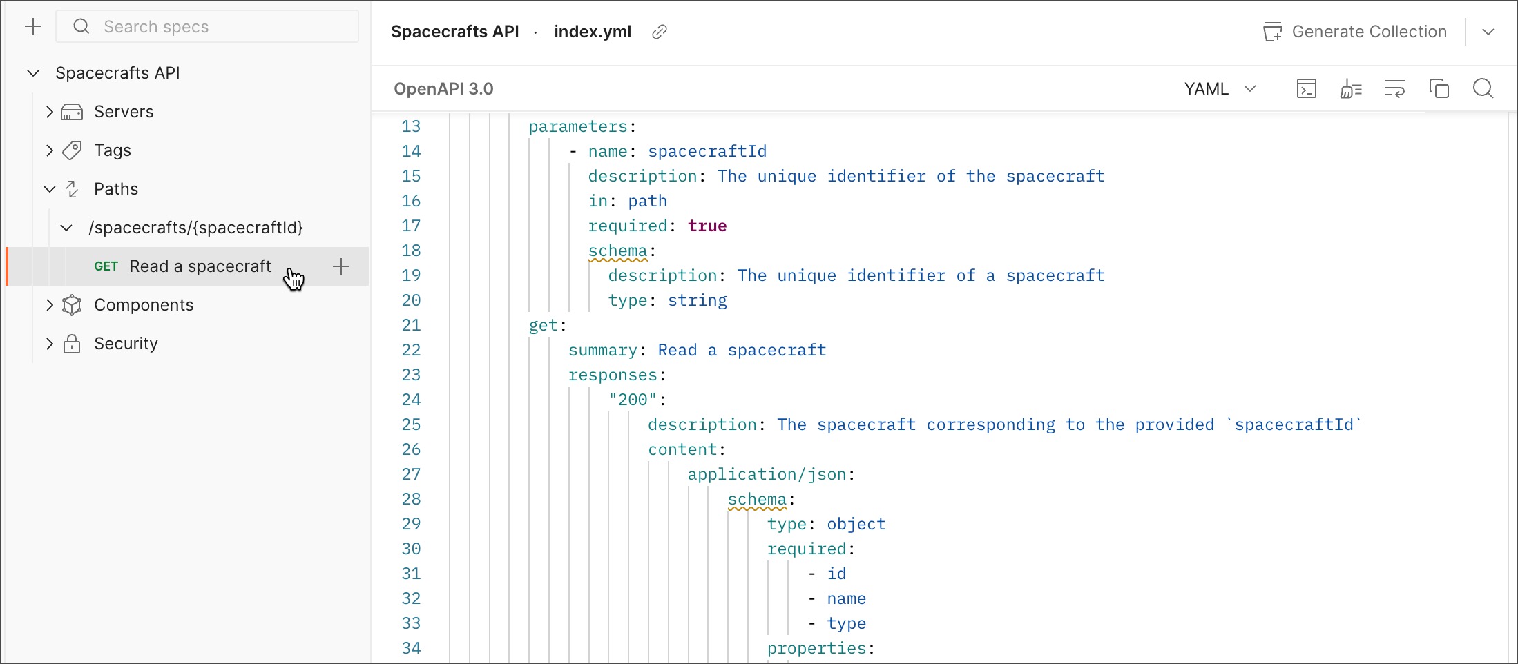 Spec Hub outline view