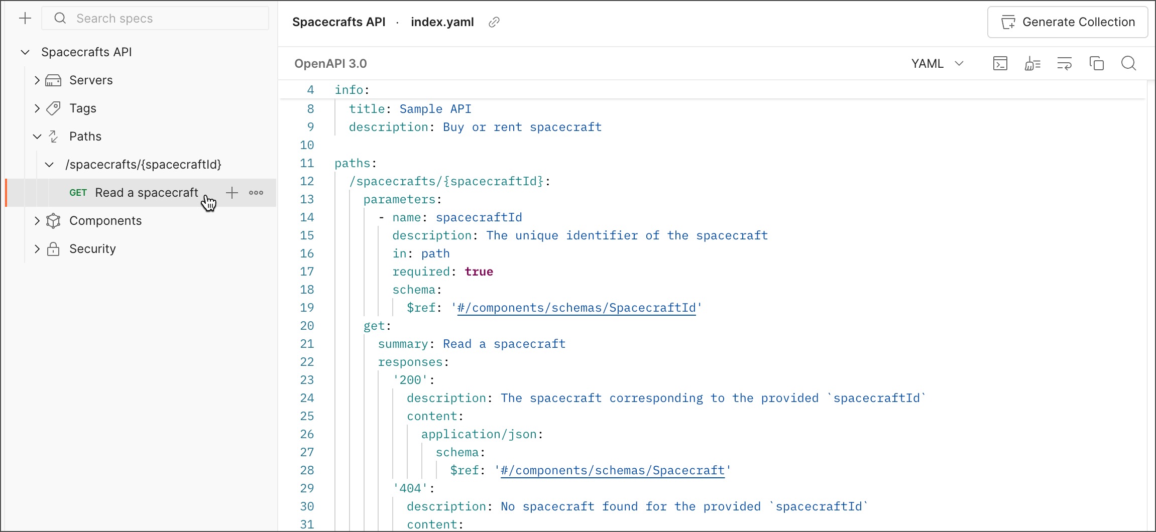 Spec Hub outline view