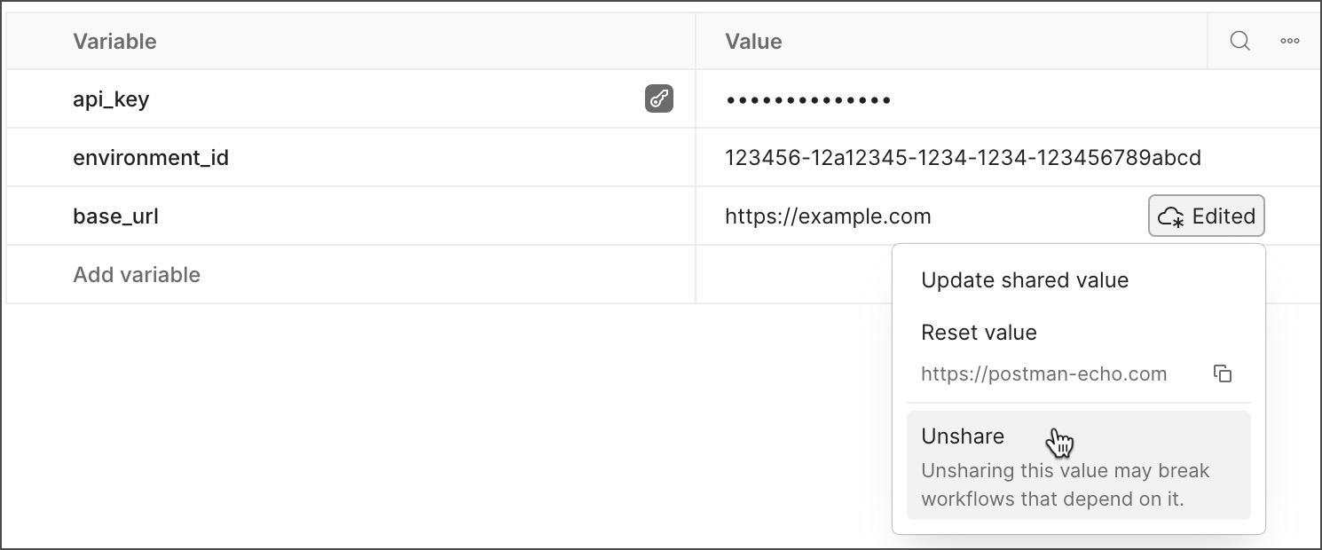 Stop sharing edited environment variable
