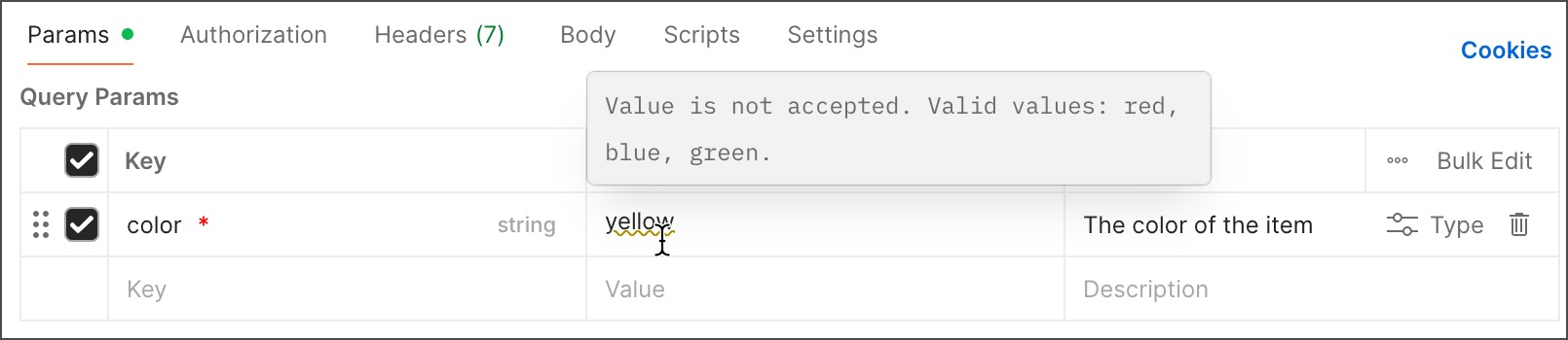 Show valid values