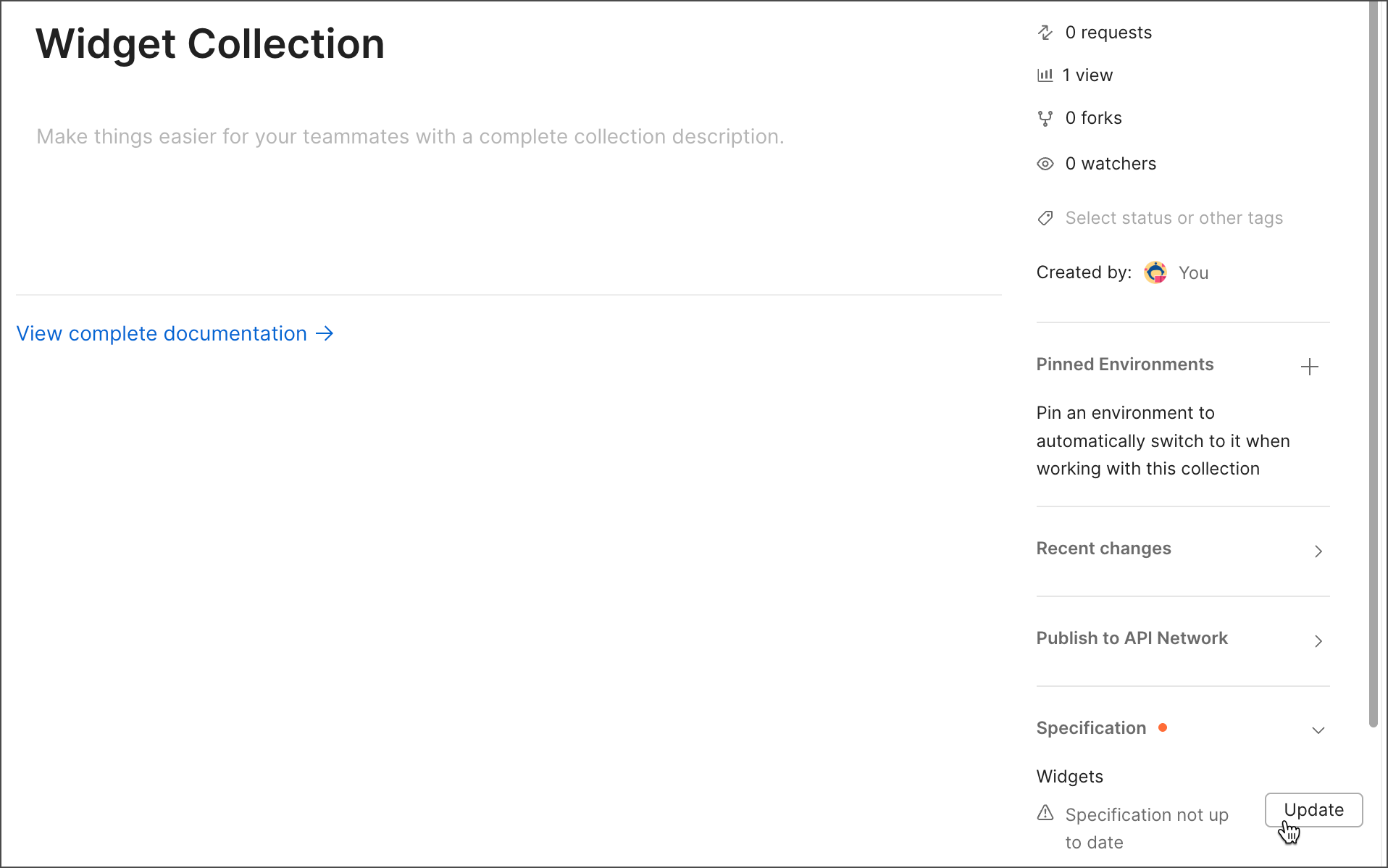 Update a generated specification