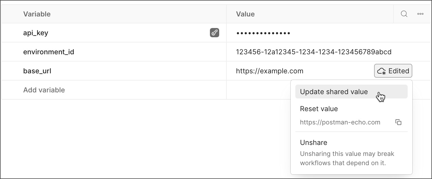Update shared environment variable