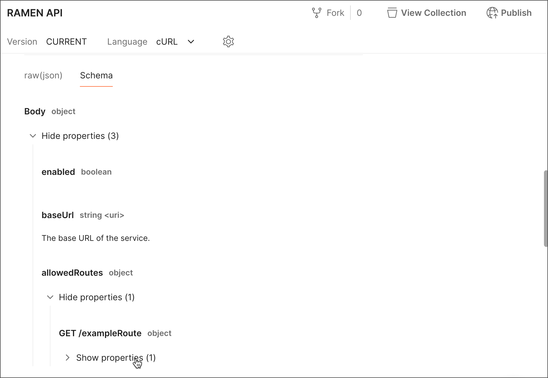 View body schema documentation